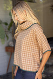 Natalie Cowl Neck Contrast Binding Detailed Houndstooth VOY Poncho