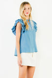THML Celeste Ruffle Sleeve Embroidered Top