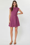 Avani Button Down Short Dress with Pleated Skirt