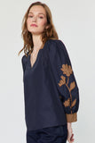 Tatiana Contrast Embroidered Long Sleeve Current Air Top