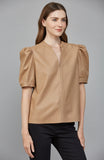Amanda Split Neck Faux Leather FATE Top