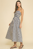 PINCH Robin Striped Ruched Detail Midi Dress