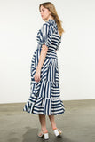 Eleanor Navy Puff Sleeve Striped Tiered THML Dress