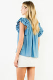 THML Celeste Ruffle Sleeve Embroidered Top