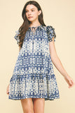 Stephany Print Ruffled Sleeve Tiered Mini PINCH Dress
