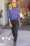 Tricia Side Cover Button Puff Sleeve Stripe VOY Top