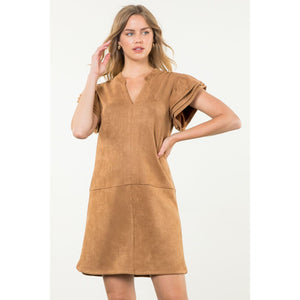 Leah Flutter Sleeve Suede Midi THML Dress