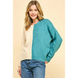 Miona Ivory and Teal Split Colorblock PINCH Sweater