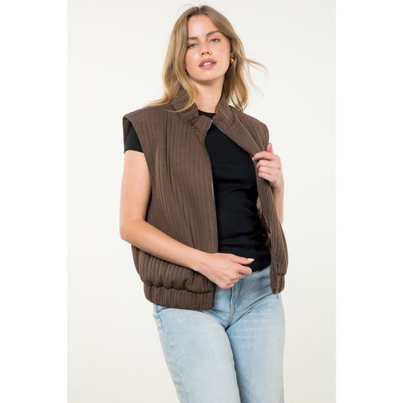 Twyla Striped Texture Zip Up THML Vest