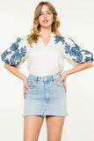 Brooklyn Embroidered Puff Sleeve V-Neck THML Top