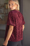 Alexandra Trellis Trimmed Crushed Velvet Bubble Sleeve VOY Top