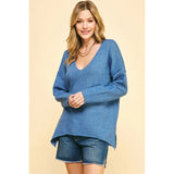 Julia Denim Blue Soft V Neck Knit PINCH Sweater