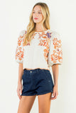 THML Juliana Floral Embroidered Puff Sleeve Top