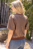 Lyra Ribbed Knit Band Solid Faux Leather VOY Top