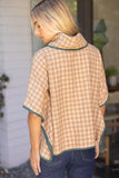 Natalie Cowl Neck Contrast Binding Detailed Houndstooth VOY Poncho