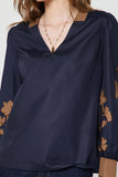 Tatiana Contrast Embroidered Long Sleeve Current Air Top