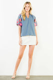 THML Viviana Puff Sleeve Embroidery Detail Textured Top