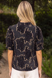 Stacie Ruffled V Neck Textured Burnout Velvet VOY Top