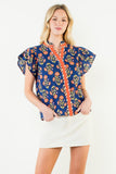 THML Drea Flutter Sleeve Floral Print V Neck Top