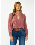 Lovestitch Selma Long Sleeve Embroidered Pintuck Blouse with Lace Trim