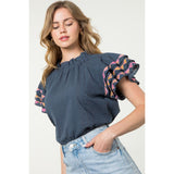 Augusta Ruffled Sleeve With Hand Applique THML Top