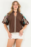 Rocio Embroidered Puff Sleeve Corduroy THML Top