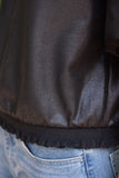 Leah Ribbed Knit Band Solid Faux Leather VOY Top