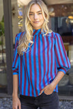 Tricia Side Cover Button Puff Sleeve Stripe VOY Top