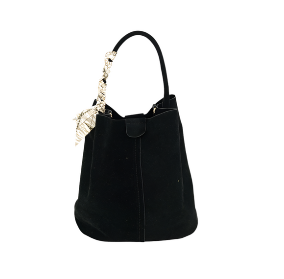 Linda Black Suede Medium BC Bag with Scarf