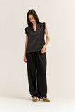 Gabriela Grade and Gather Polka Dot Ruffle Satin Sleeveless Blouse