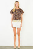 THML Marsha Puff Sleeve Plant Print Top