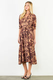 THML Abley Tie Waist Flower Print Midi Dress