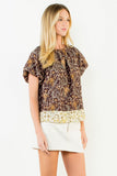 THML Marsha Puff Sleeve Plant Print Top