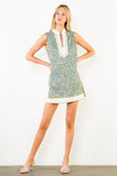 THML Rosana Sleeveless Split Neck Pattern Trim Dress