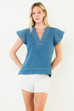 THML Ciara Short Sleeve V Neck Denim Top