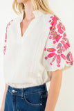 THML Shay Floral Pattern Puff Sleeve V Neck Top