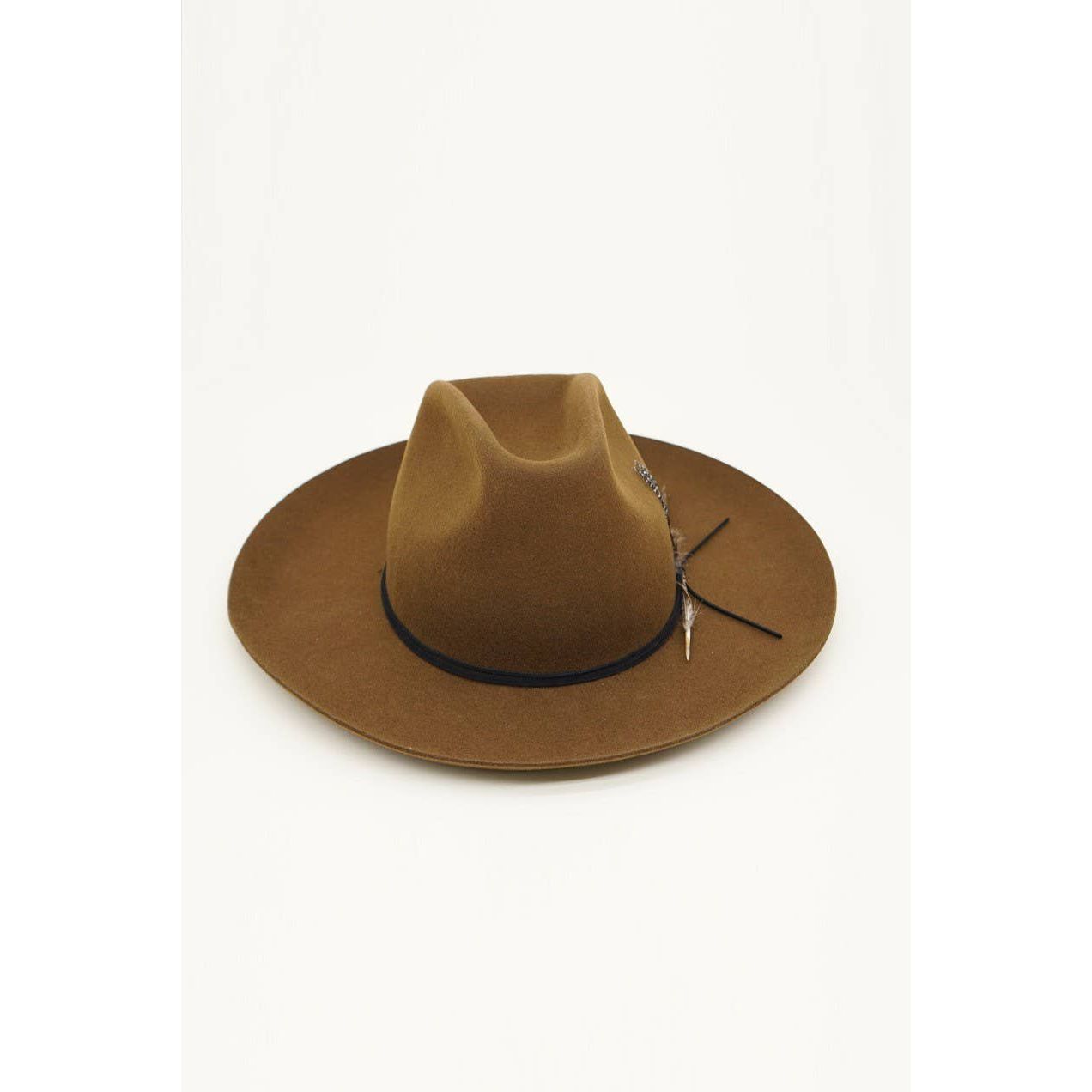 Olive & Pique - Western Cowboy Hat, 100% Wool Felt, Feather 