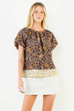THML Marsha Puff Sleeve Plant Print Top