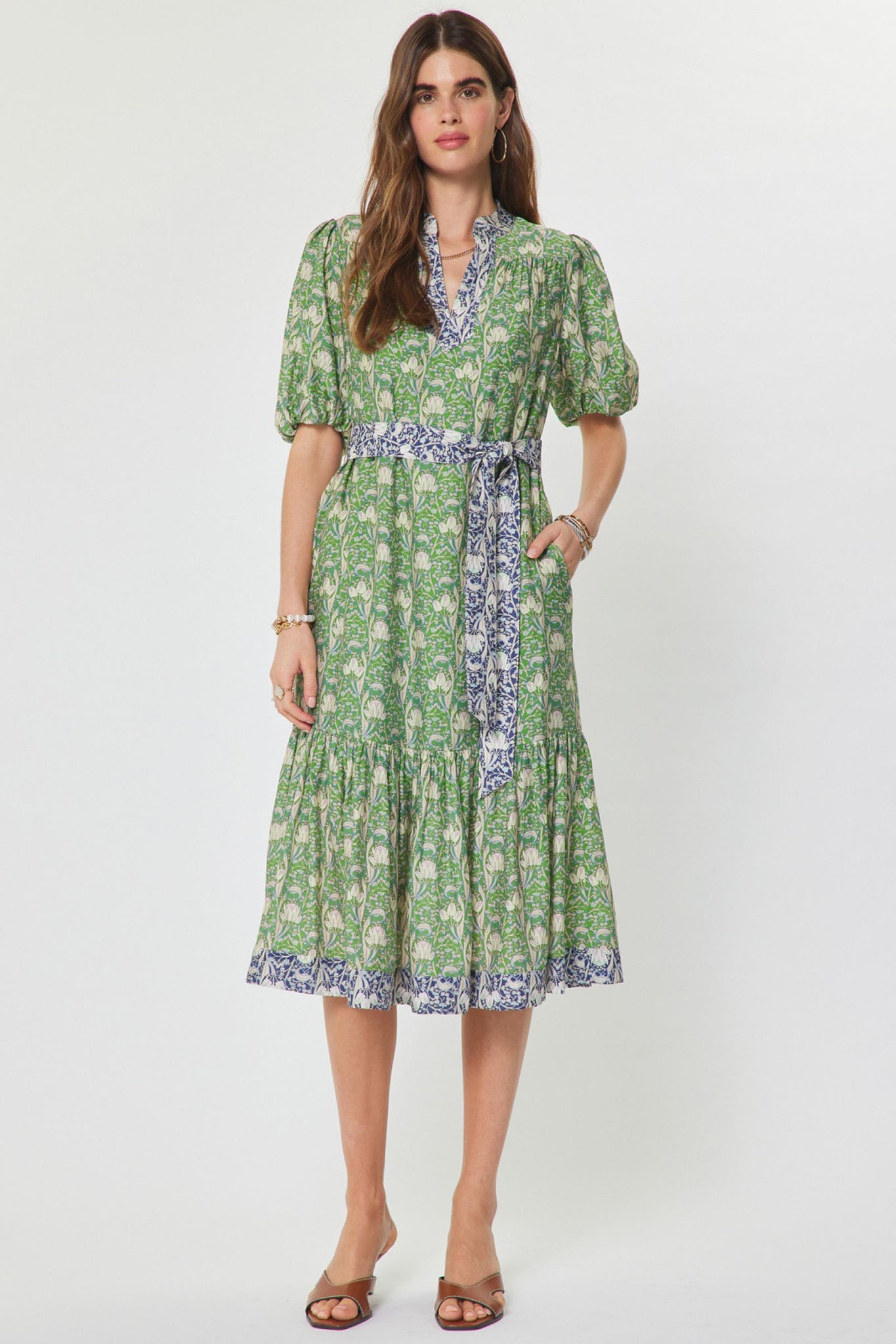 Keely Floral Print Tiered Midi Current Air Dress M