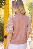 Sloane Floral Eyelet Crochet Bubble Sleeve Suede VOY Top