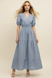 PINCH Lara Striped Puffed Sleeve Tiered Maxi Dress