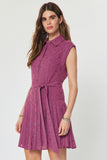 Avani Button Down Short Dress with Pleated Skirt