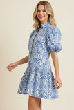 PINCH Jesse Geometric Print Puffed Sleeve Mini Dress