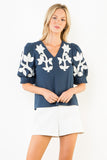 THML Ingrid Puff Sleeve Floral Embroidery Top
