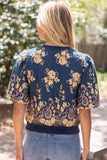 Beatrice Floral Embroidered Boarder Print Rib Band VOY Top