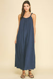 PINCH Sadie Solid Maxi Dress with Ball Trim Neckline