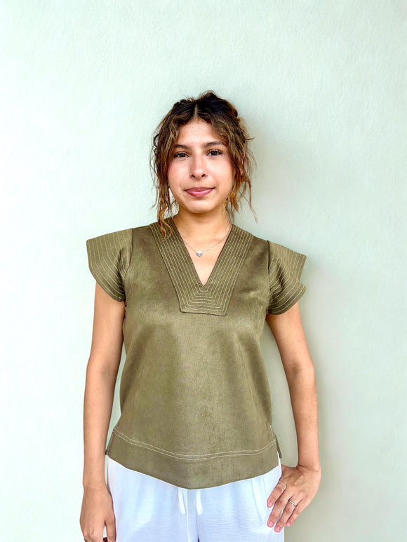 Rowan Flutter Sleeve Suede THML Top