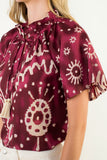 Lizeth Short Sleeve Print Tie Tassel THML Top