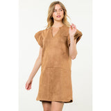 Leah Flutter Sleeve Suede Midi THML Dress