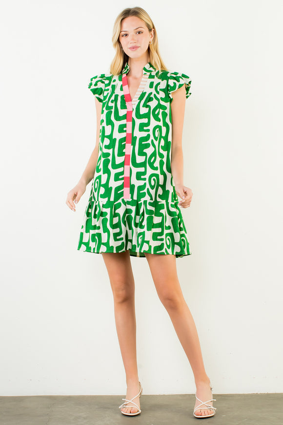 green emerald velvet dress THML Short Sleeve Mint/Green Pattern Dress – To The Nines main image 0